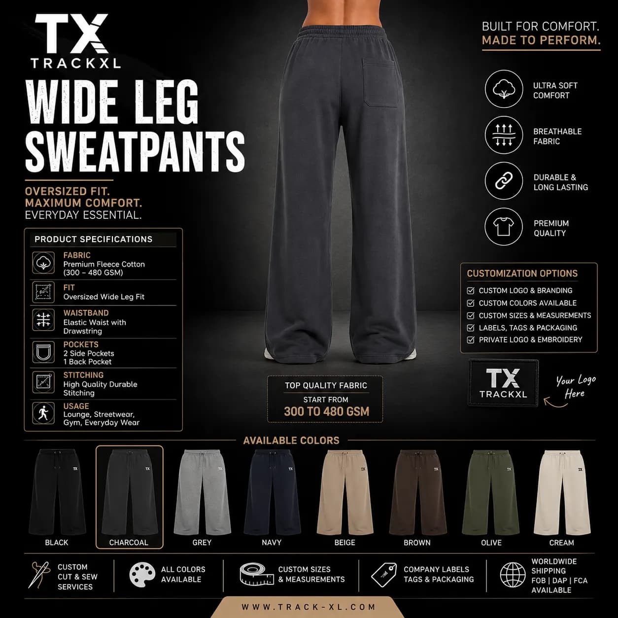 Show case 04 Custom Wide Leg Sweatpants Oversized Sweatpants Manufacturer OEM Sweatpants Manufacturer Private Label Sweatpants Custom Fleece Pants Heavyweight Sweatpants Cotton Fleece Sweatpants Blank Sweatpants Wholesale Streetwear Sweatpants Manufacturer Custom Clothing Manufacturer Private Label Clothing Pakistan Bulk Sweatpants Supplier Wide Leg Joggers Manufacturer Custom Apparel Manufacturer TrackXL Sweatpants