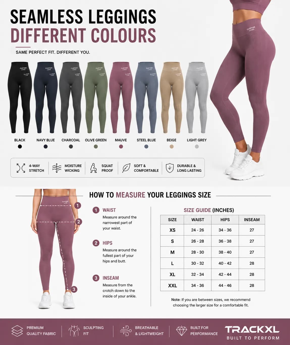 Custom High-Waist Seamless Leggings Manufacturer | Private Label High Waist Gym Leggings | TrackXL