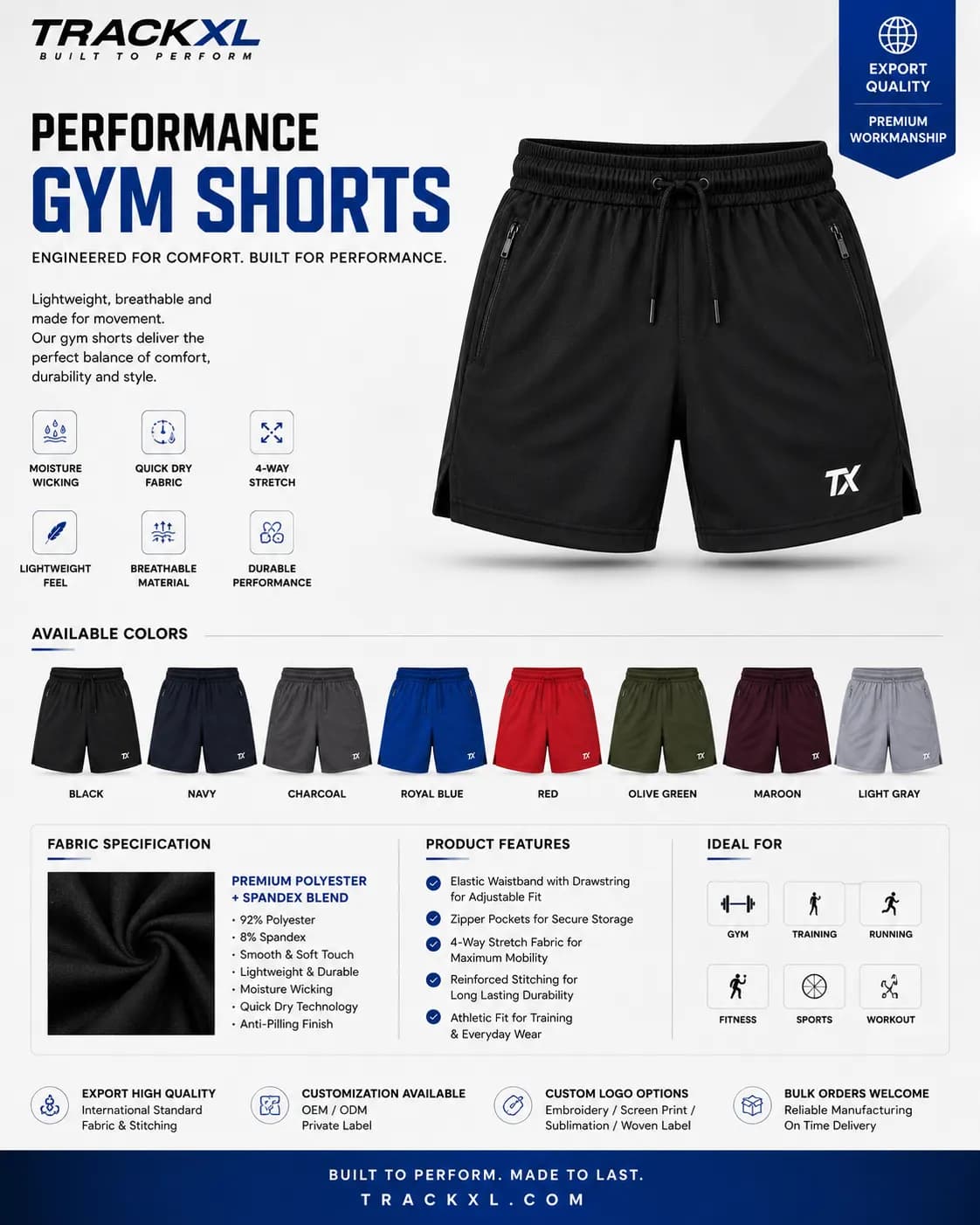 Custom Performance Gym Shorts Manufacturer | OEM & Private Label Sports Shorts